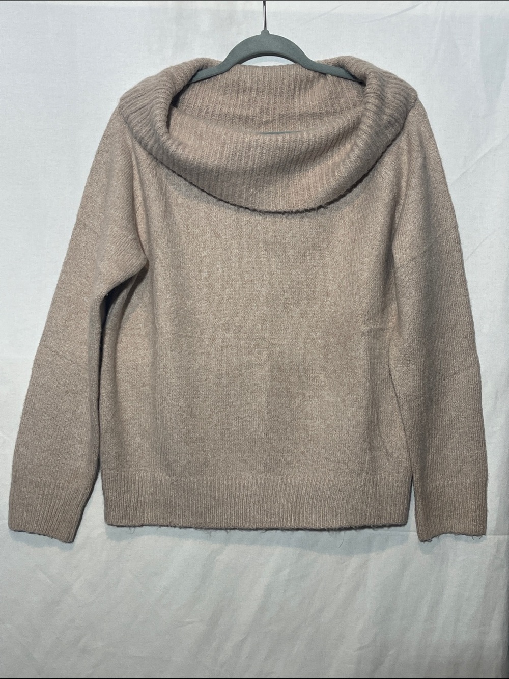 Women's Heather Taupe Cowl Neck Sweater - Soft Oversized Turtleneck Pullover